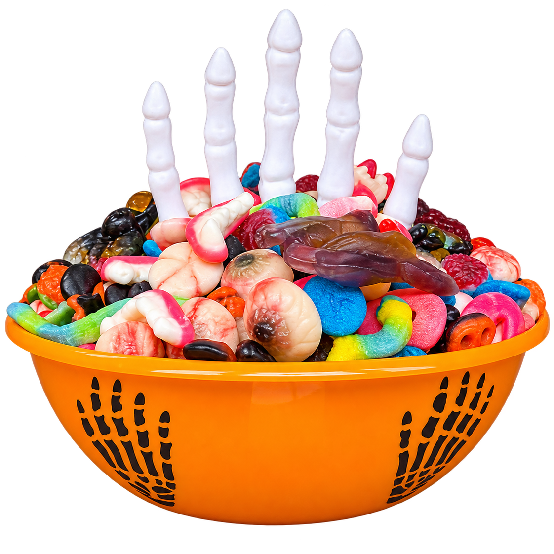 Halloween schaal met 3 kg griezel snoep