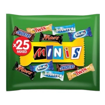 Mini's Chocolade snickers, Mars, bounty, Milkyway